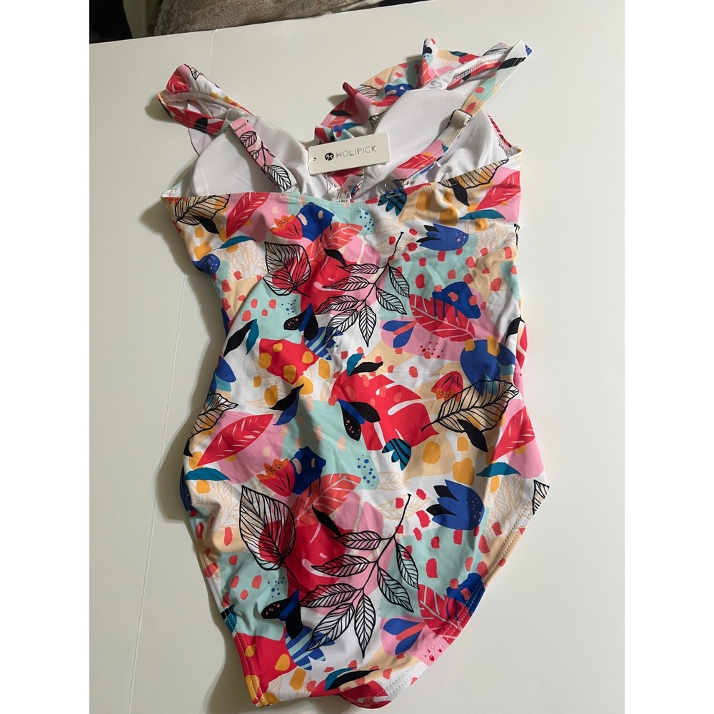Holipick Womens Tropical Floral Ruffle One Piece Swimsuit Multicolor Size L NWT - Picture 6 of 8